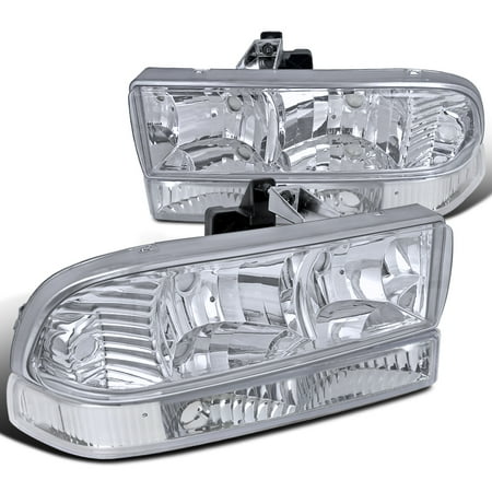 02 Blazer Front Bumper (Spec-D Tuning 1998-2004 Chevy S10 Blazer Chrome Clear Headlights + Front Bumper Park Lamps 4Pc (Left + Right) 98 99 00 01 02 03)
