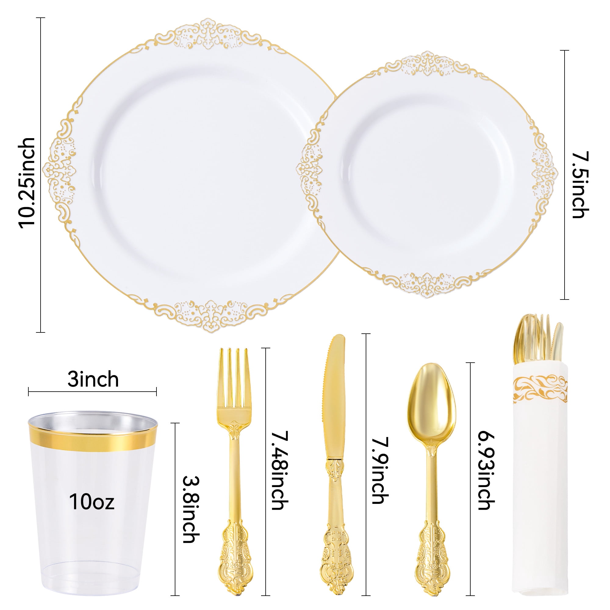 350Pcs Gold Plastic Plates Sets - Dinnerware Sets for 50 Guests,Decorative Plates for Festival Wedding Party
