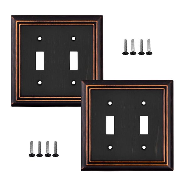 Pack of 2 Wall Plate Outlet Switch covers by SleekLighting Decorative oil rubbed bronze Variety of Styles: DecoratorDuplexToggle combo Size: 2 gang Toggle