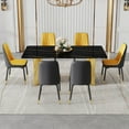 thumbnail image 3 of LiviNest Modern Dining Table Set with 6 Chairs: Glass Top with Marble Pattern & Gold Metal Legs - Orange Gray PU Chairs for Content Creators & Small Apartments - Easy Assembly & 300lb Capacity Home F, 3 of 6