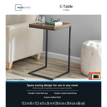 Mainstays C-Shape Metal End Table, Canyon Walnut Finish - little damage, see the pictures