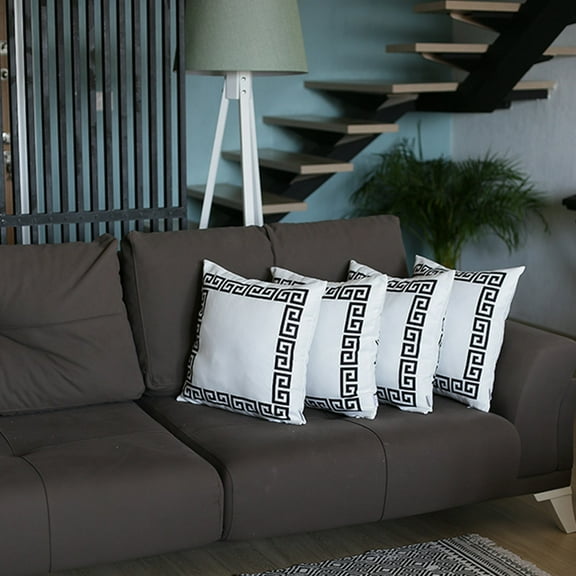 Decorative Throw Pillow Cover Set of 4 Greek Key 18" x 18" White & Black Square for Couch, Bedding