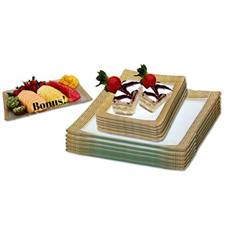 GAC Square Tempered Glass Dinnerware Set Service for 6, Dessert Plates