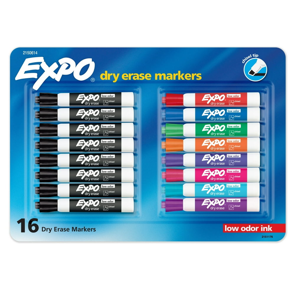 EXPO Low Odor Dry Erase Markers, Chisel Tip, Assorted, 16 Count