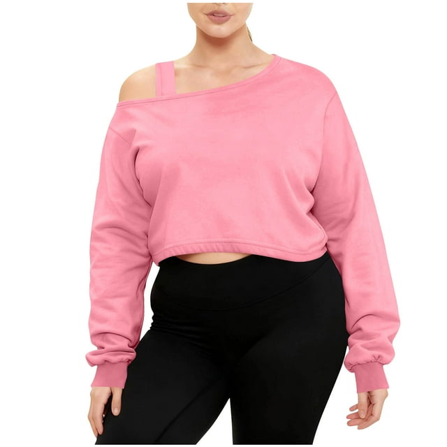 HAiming Womens Oversize Cropped Sweatshirts Casual Off-the-Shoulder Solid Color Loose Pullover Tops