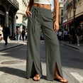 thumbnail image 2 of Straight Leg Pants for Women Casual Side Slit Hem Trousers with Decorative Drawstring Waist and Pockets for Resort Travel City Walks Weekend Summer, 2 of 6