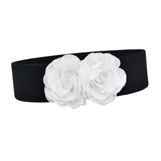 Cinturón elástico ancho para mujer, elegante, con flores grandes, para vestido. Flor blanca