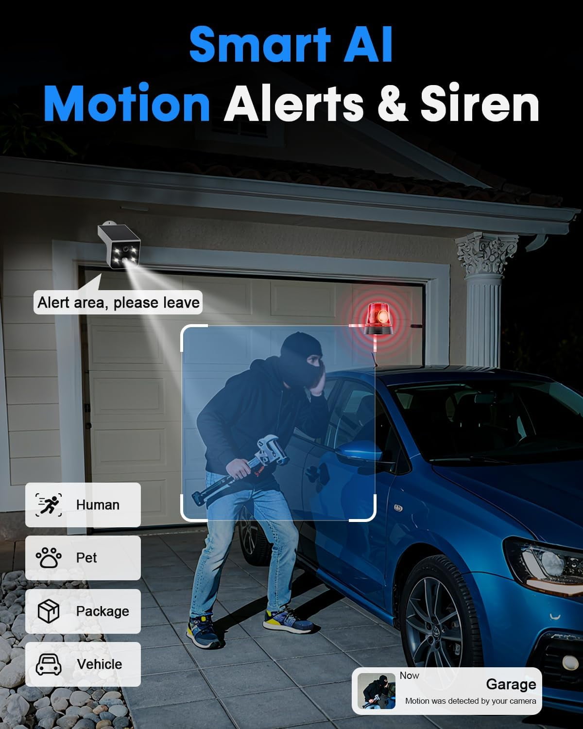 2K Solar Powered Camera, 2.4G WIFI Camera Outdoor Wireless, Motion Detection, Color Night Vision, Waterproof IP67, Easy Setup for Home & Business Monitoring