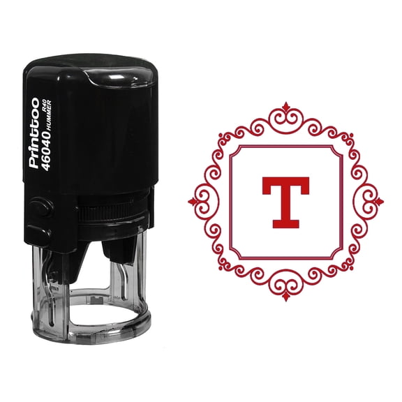 Printtoo Office Stationary Square Swirl Border T Alphabet Monogram Initial Self Inking Rubber Stamp