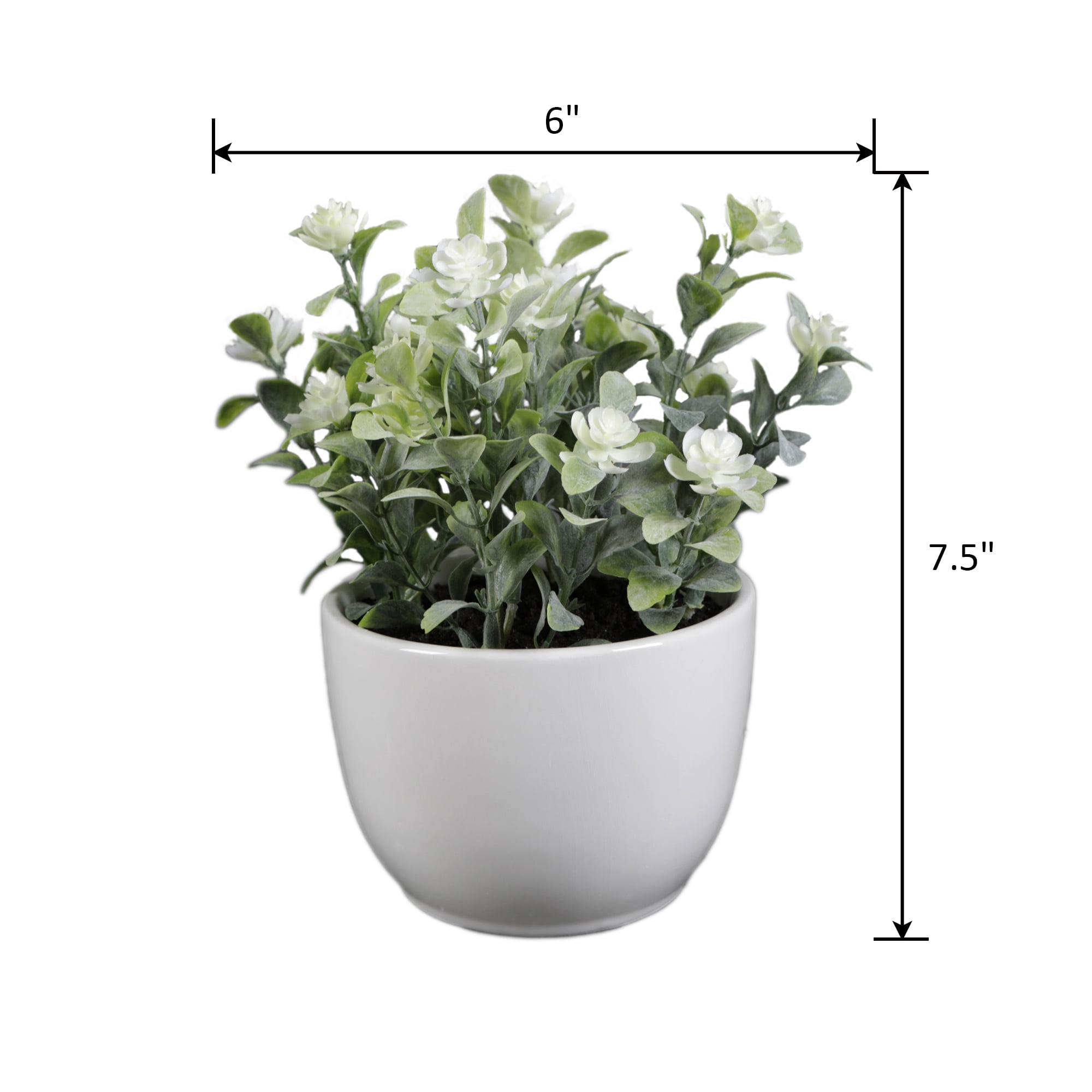 Mainstays 7.5” Artificial Eucalyptus and Flower in White Ceramic Pot Made for Tabletops – 1.1 lbs