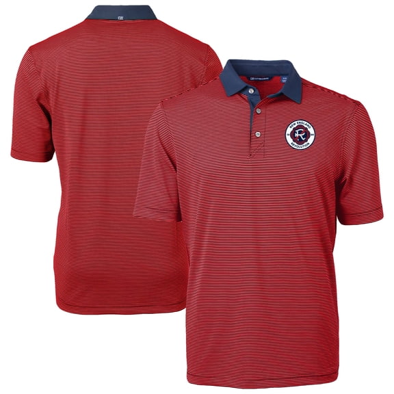 Men's-Cutter & Buck  Red New England Revolution Virtue Eco Pique Micro Stripe Recycled Polo