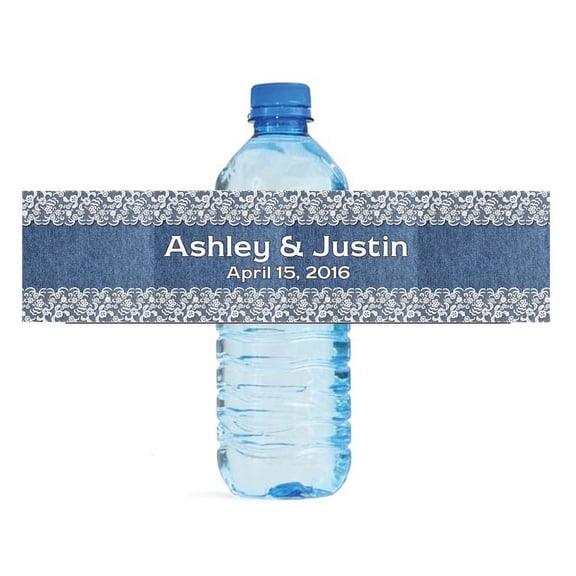 100 Denim and Lace Wedding Water Bottle Labels Engagement Party Special Occasion 2
