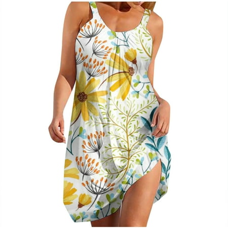

YanHoo Women s Summer Dresses 2023 Boho Floral Print Beach Sleeveless Mini Dress Beach Tank Sundresses
