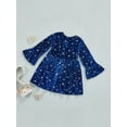 thumbnail image 4 of Seyurigaoka Kids Girls Lovely Star Pleuche Velvet Dress, Long Pagoda Sleeve Round Neck Dress, 4 of 8