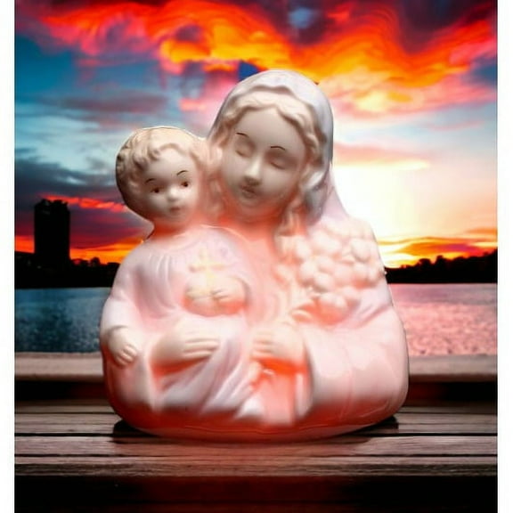 Ceramic Madonna Night Light Holding Baby Jesus Religious 3.75 Inch