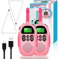 thumbnail image 1 of Walkie Talkie para niños, juguetes de 3 a 12 años, walkie talkie recargable con 16 canales, radio de 2 canales y linterna, electrónica con luz roja, 1 of 5