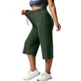 thumbnail image 2 of Hfnxid Plus Size Capris Pant for Womens Loose Fit Elastic Waist Workout Trousers Casual Athletic Cropped Trouser Green XXL, 2 of 10