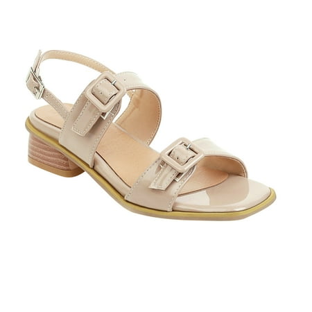 

KBKYBUYZ Patent Leather Faux Leather Low Heels Ladies Sandals Size 35-43