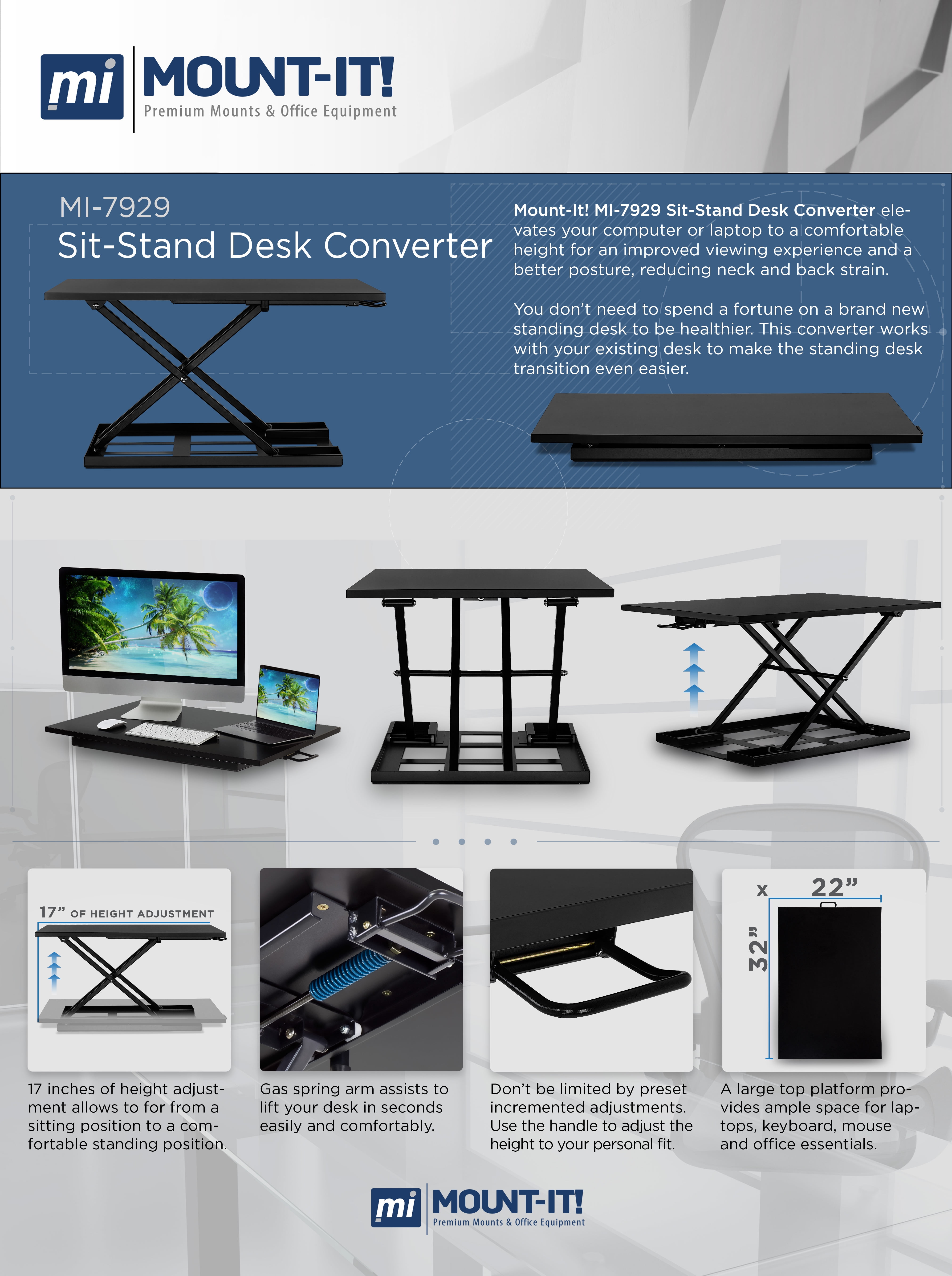 Mount It Height Adjustable Standing Desk Converter 32 X 22 Inches