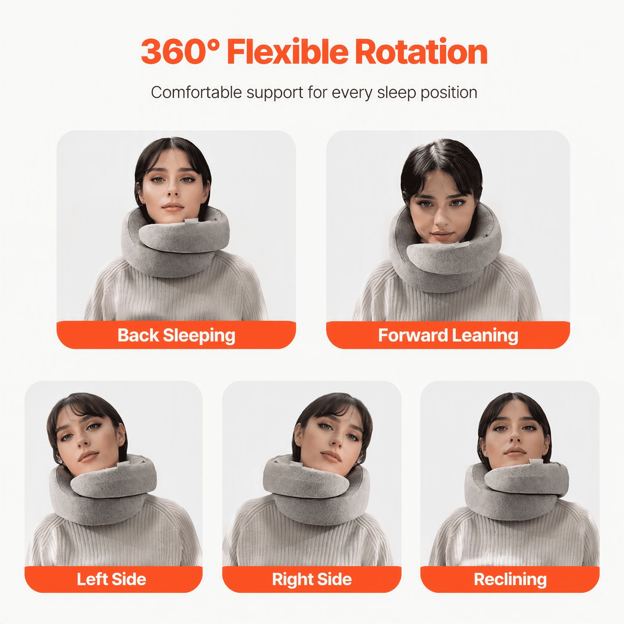 360° Rotating Dual Support Travel Pillow, Ergonomic Neck Curve Fit Pressure Relief, Comfortable Head Neck Support for Airplane Car Office Nap