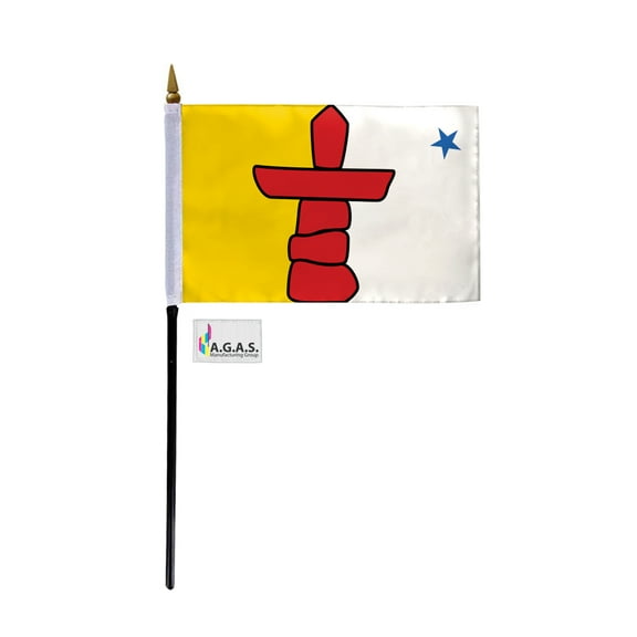 AGAS Nunavut Canada Flag 4 x 6 inch - 11" Plastic Pole 100% Polyester Stitched Edges Canadian Province of Nunavut Mini Flag on a Stick