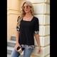 thumbnail image 5 of Camiseta de Verano para Mujer, Estilo Casual, de Corta y Cuello Cuadrado, Holgada, con Estampado de Vaca y Bloques de Color. Negro XXL, 5 of 9