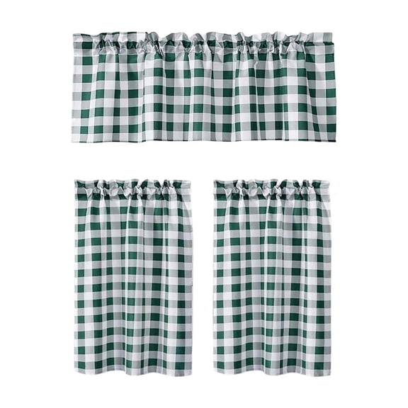 3 Piece Kitchen Curtain Set with Valance And Tiers, Small Coffee Window Curtains, Light Filtering Heat Insulating Drapes for Basement Cafe