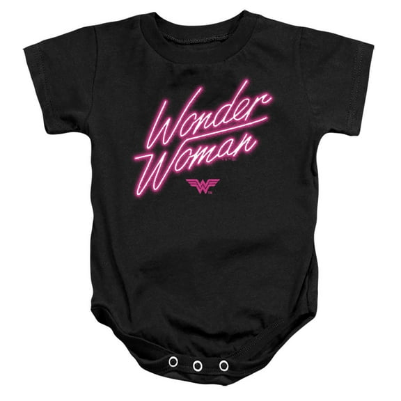 Wonder Woman Neon Logo Unisex Infant Snap Suit for Baby, Black, Medium