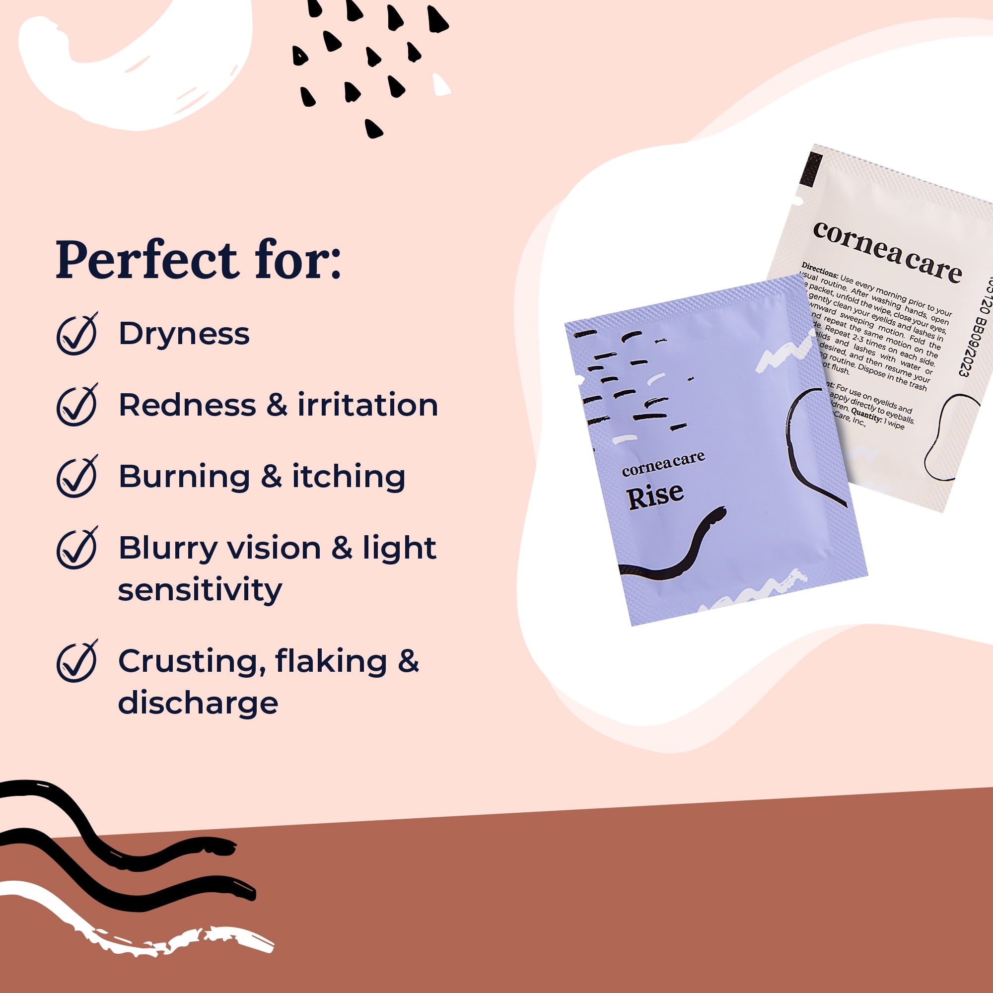 CorneaCare Rise, Cleansing & Moisturizing Eyelid Wipes with Hyaluronic Acid for Dry Eye Relief - 20ct