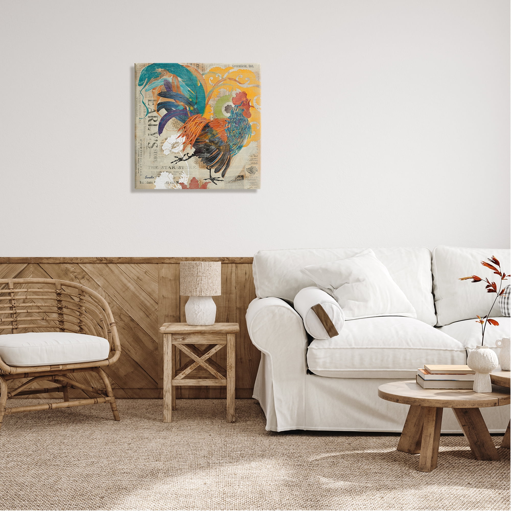 Stupell Country Rooster Vintage Collage Animals & Insects Painting Gallery Wrapped Canvas Print Wall Art