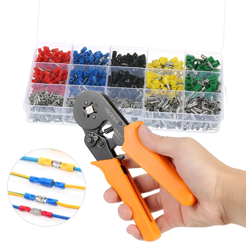 Self Adjustable Professional Cable Wire Crimper Crimping Pliers Tool Ferrule Crimpers 0.25-6.0mm² + 1640pcs Copper Insulated Cord Pin End Crimp Terminals Electrical Wire Connector