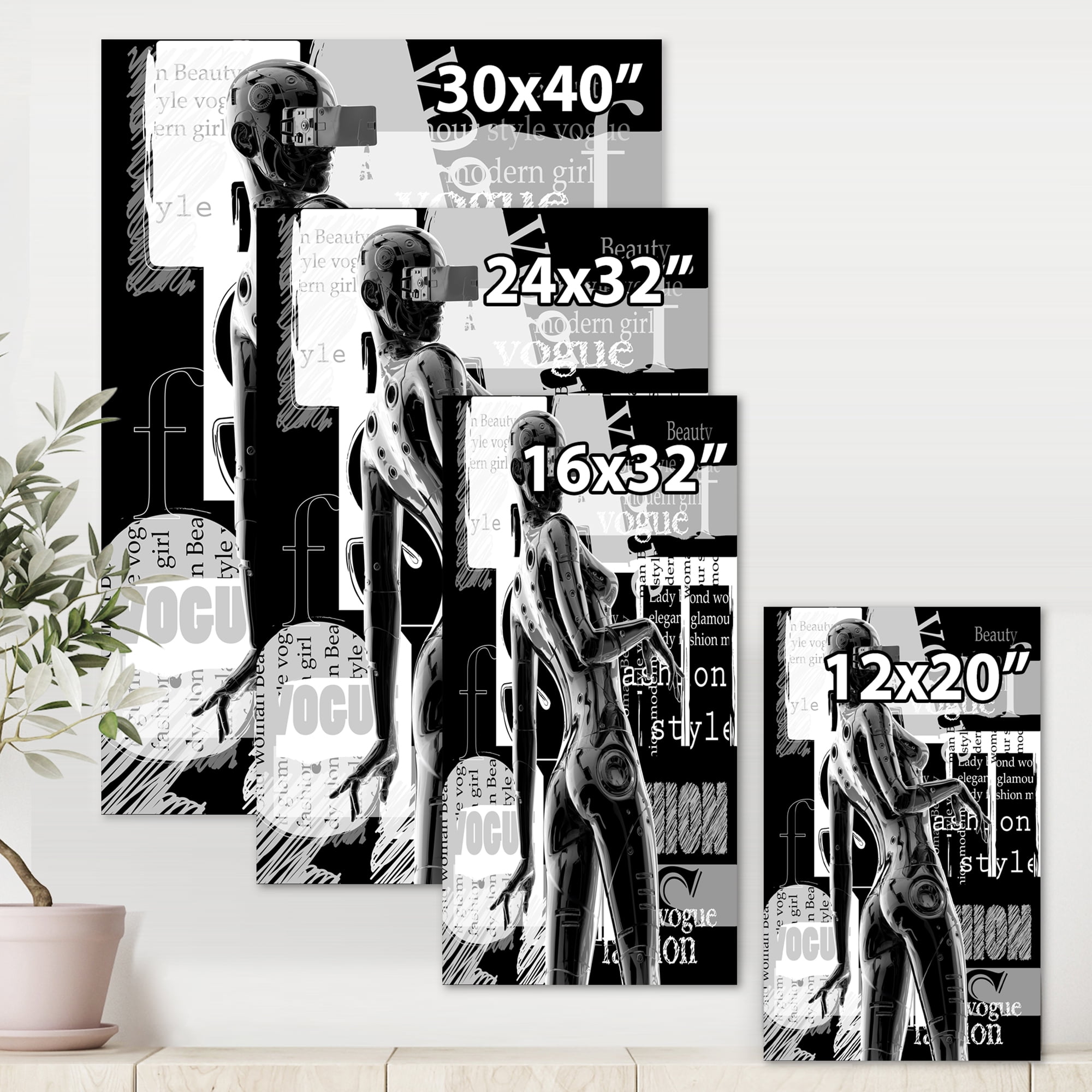 Designart ' Black and White Cyborg Body I ' Modern Canvas Wall Art Print