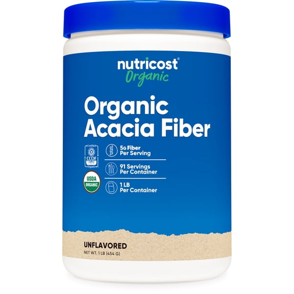 Nutricost Organic Acacia Fiber Powder (1 LB) Unflavored - USDA Organic, CCOF Certified, 4g of Fiber Per Serving, Vegan, GMO-Free, Gluten-Free, 91 Servings