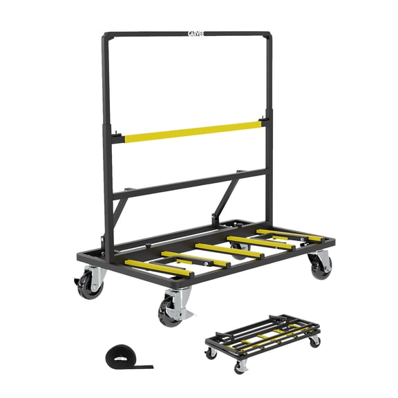 Garvee Heavy Duty Panel Dolly Cart 1800 lbs Capacity Drywall & Plywood Truck Collapsible Expandable Deck Swivel Casters Tie-Down Strap Black