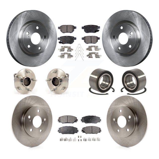 Transit Auto Front Rear Wheel Hub Bearings Assembly Disc Brake Rotors and Semi-Metallic Pads Kit (10Pc) for Car 2009-2013 Toyota Matrix S with FWD 2.4L - Left Right Side (Driver Passenger) KBB-106317