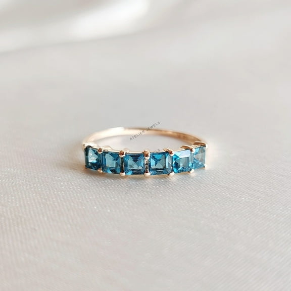14K Gold Natural London Blue Topaz Ring, 14K Solid Yellow Gold Ring, Dainty Blue Topaz Ring, December Birthstone Ring, Christmas Present
