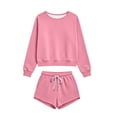 thumbnail image 6 of Women's 2 Piece Tracksuit Outfit Raglan Long Sleeve Crew Neck Sweatshirt and Sweatshorts Sets Soft Casual Y2K Streetwear Workout Set Pink, 6 of 6