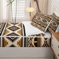 thumbnail image 5 of Homewish Aztec Geometric Rhombus Zipper Twin Comforter Sets with Fitted Sheet and 2 Pillowcases,Vintage Brown Boho Zipper Bedding Set,Reversible,4pcs, 5 of 8