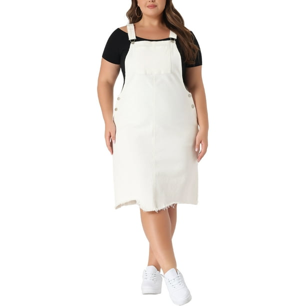 Vestidos de tirantes ajustables sin mangas para mujeres de tallas grandes Agnes Orinda, con dobladillo irregular, vestido de mezclilla 3X blanco para Pascua