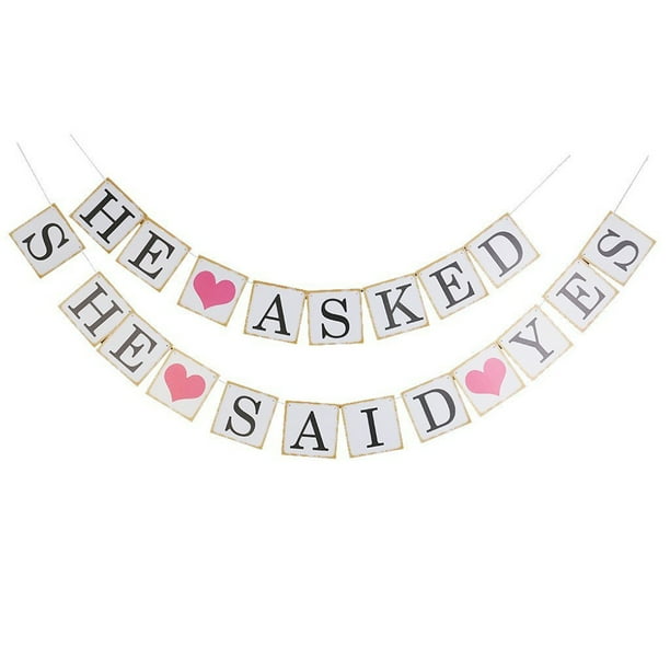 KAKOWELY Él le preguntó y ella dijo que sí. Banderines de papel para decoración de bodas y fiestas, accesorios para fotos (blancos).