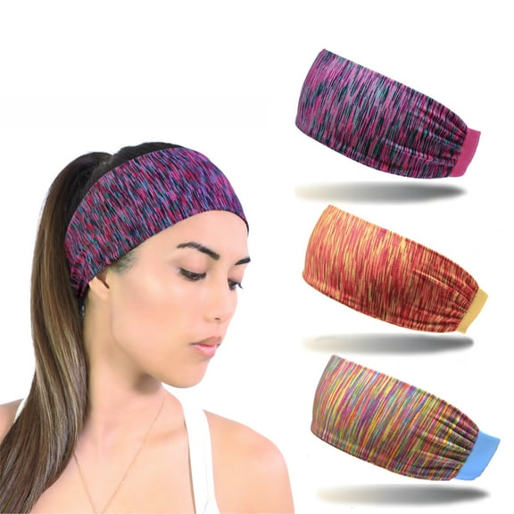 Beaute Galleria Women Sport Fitness Headbands, Moisture Wicking Elastic Stretchy Athletic Sweatband, 3 Pack
