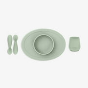ezpz First Foods Set (Sage) - 100% Silicone Suction Bowl, 2oz Cup, Tiny Spoons - Designed by a Pediatric Feeding Specialist - 6 Months+