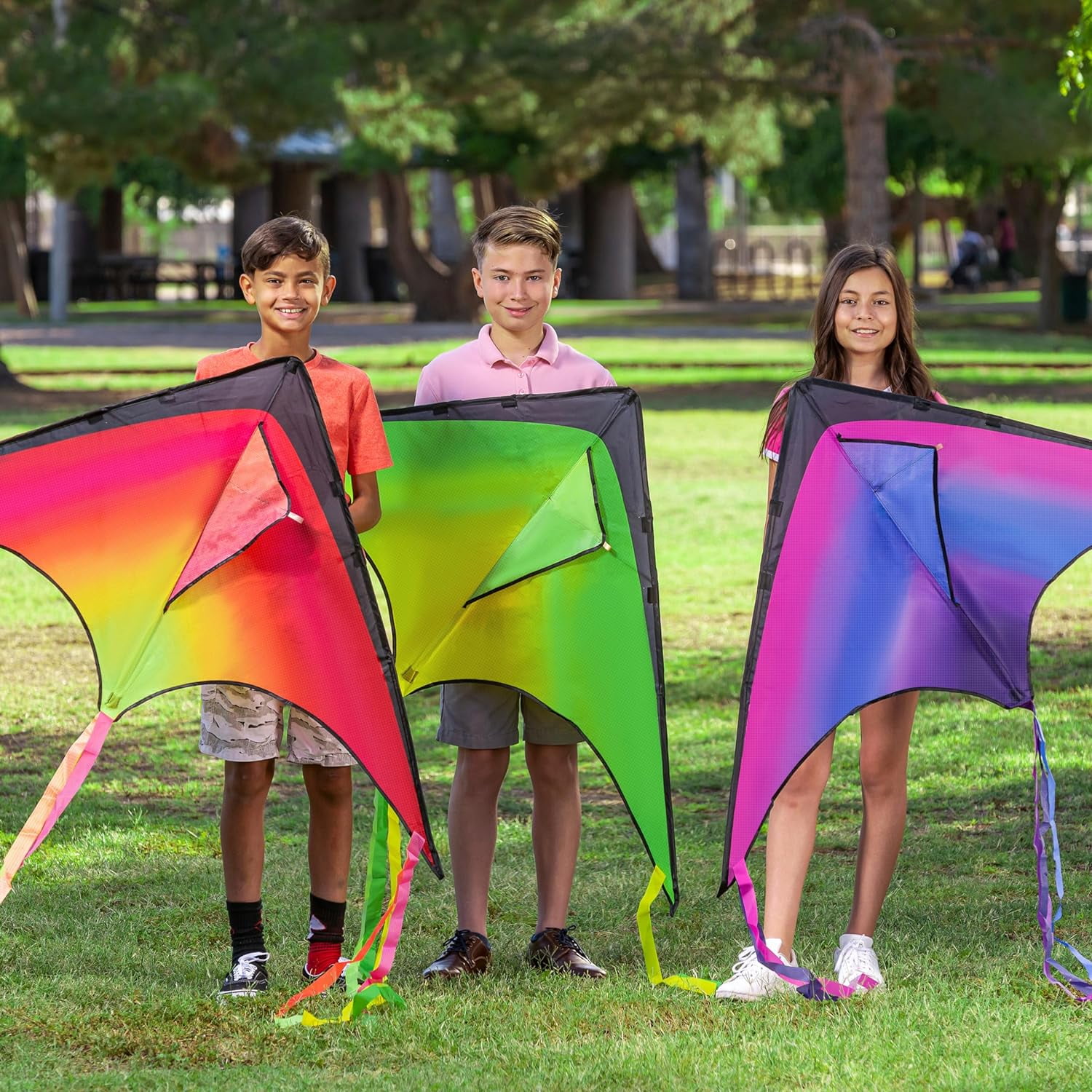 3 Packs Large Delta Kite Gradient Rainbow, Easy to Fly Huge for Kids and Adults, Large Delta Beach Kite for Outdoor Games and Activities