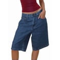 thumbnail image 3 of Women Baggy Denim Bermuda Shorts Y2k Vintage Straight Leg Casual Knee Length Jean Jorts with Pockets L, 3 of 9