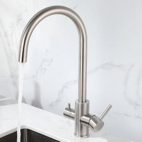 Kitchen Faucet 3 Way Stainless Steel 360 ° Rotation Kitchen Water Purifier Faucet Hot and Cold Water Pure Water 3 in 1 Kitchen Sink faucets Brushed