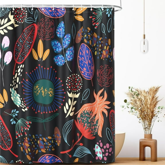 Watercolor Flowers Bath Curtain Home Decoration, Pink Wildflowers Machine Washable Bathroom Curtain, Waterproof Fabric Shower Curtain Set with Hooks