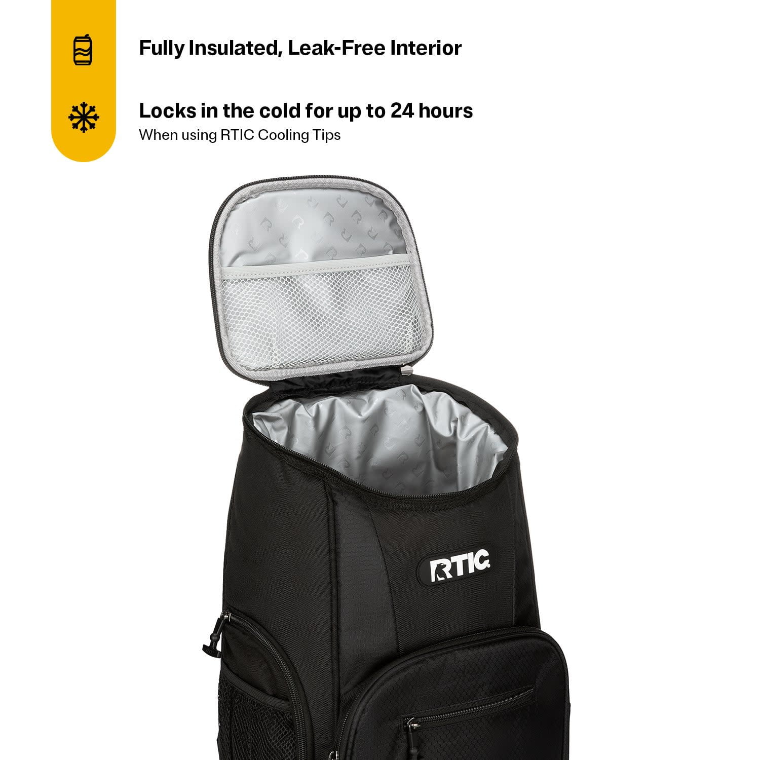 RTIC 15 Can Lightweight Backpack Insulated Cooler, 10 Qt, Storage Pockets, Black