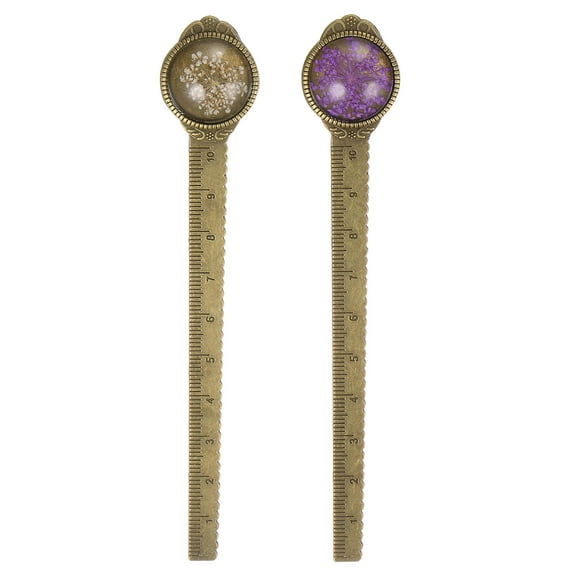 2pcs Metal Bookmark Ruler 10cm Metric ,Vintage Bookmark Purple & White