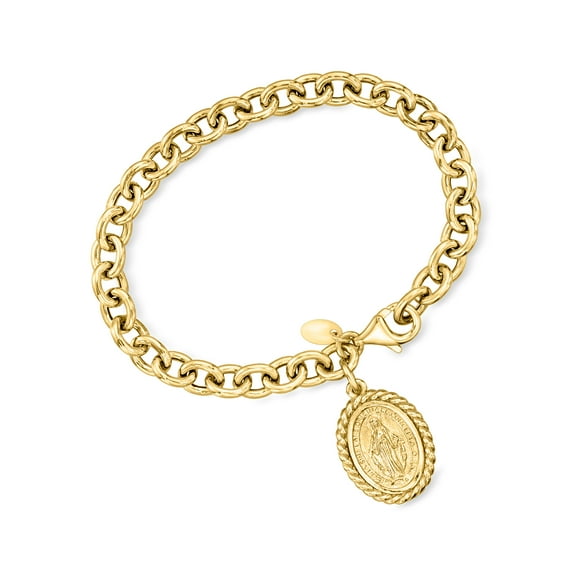 Ross-Simons Italian 18kt Gold Over Sterling Miraculous Medal Charm Bracelet, Women's, Adult