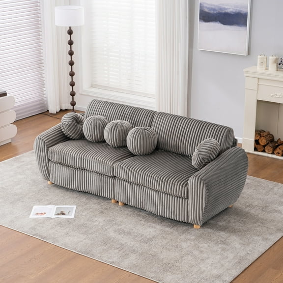 Modern 84" White Corduroy Sectional Sofa, Upholstered Love Seat Couch for Living Room, Apartment, Bedroom, or Home Office, Comfortable and Stylish Fabric Couch for Small Spaces (Gray)